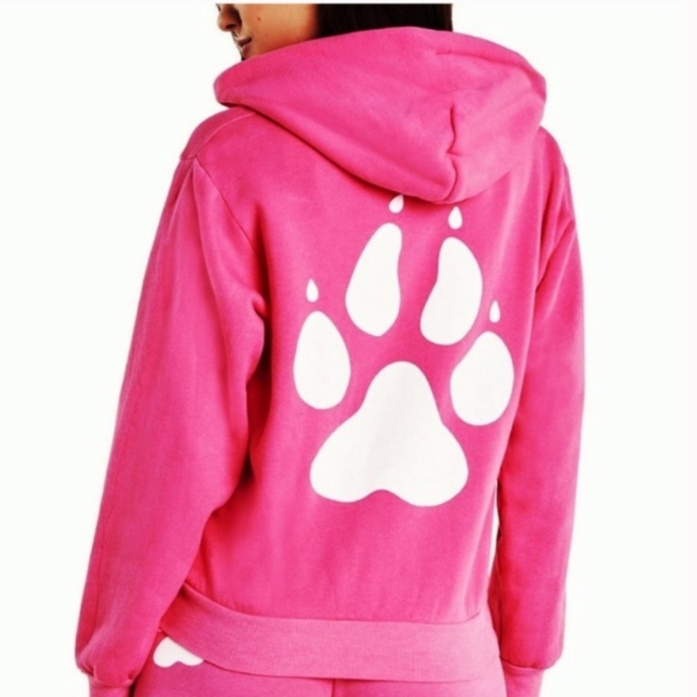 Wildfox Rare Pink Regan Paws Off Full Zip Hoodie M